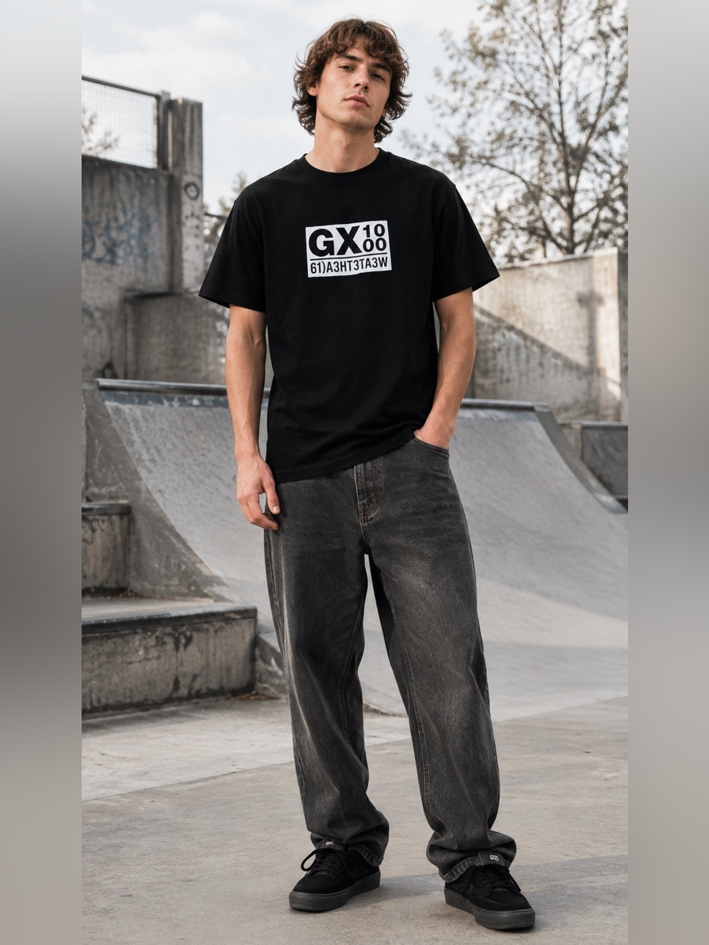 NWOT GX1000 T-Shirt Men’s Medium Black Cotton Graphic Printed Stretch Skate wear